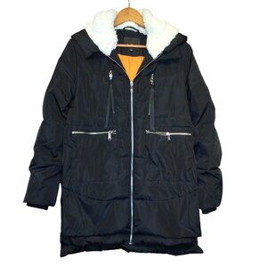 Sam Edelman Womens Hooded Down Puffer Coat Black Size M